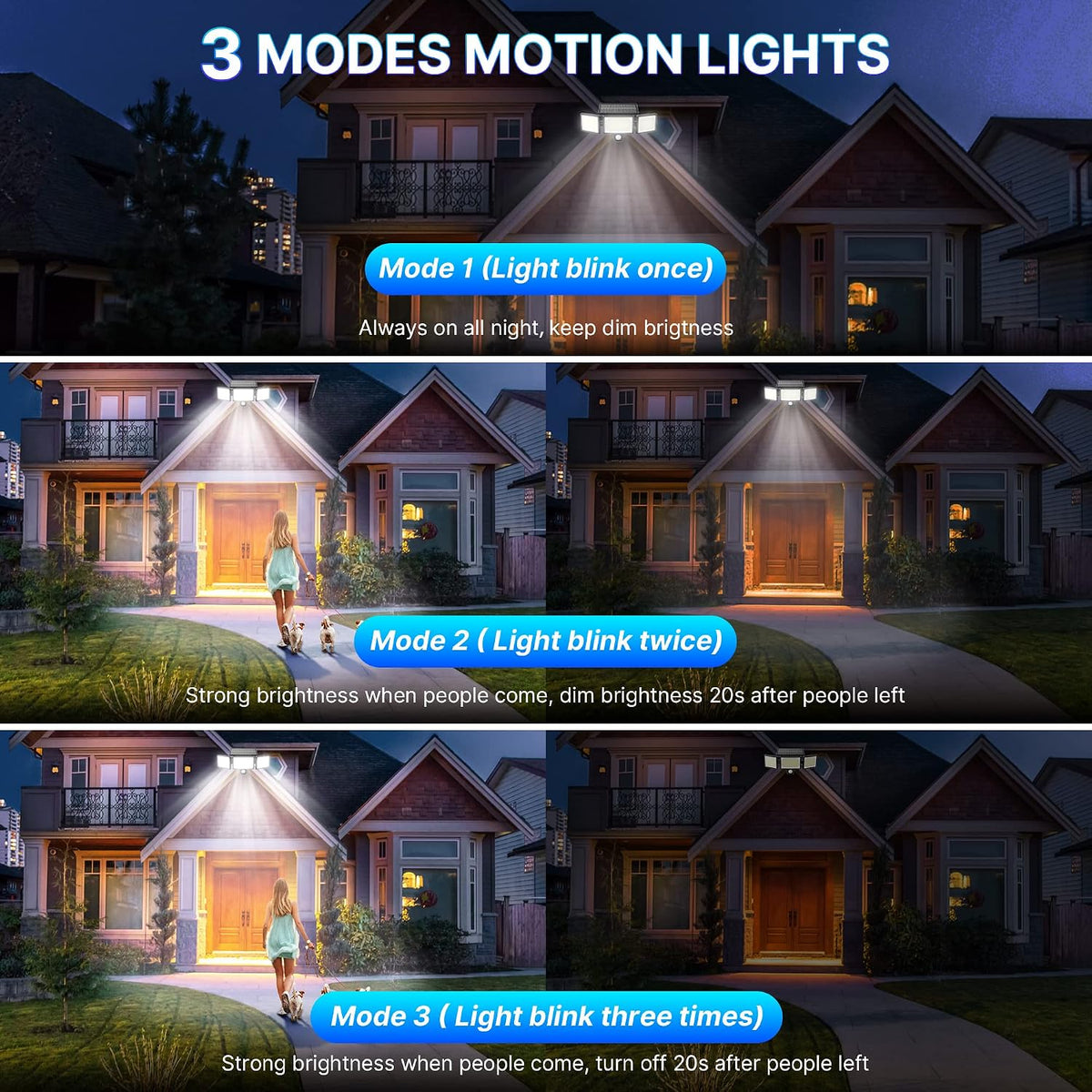 [Lot de 2] Lampes Solaires Extérieur Puissante - 304LED Projecteur Lumière Solaire Extérieure avec Détecteur de Mouvement, 320°éclairage Grand Angle IP65 Solaire éclairage Mural d'extérieur