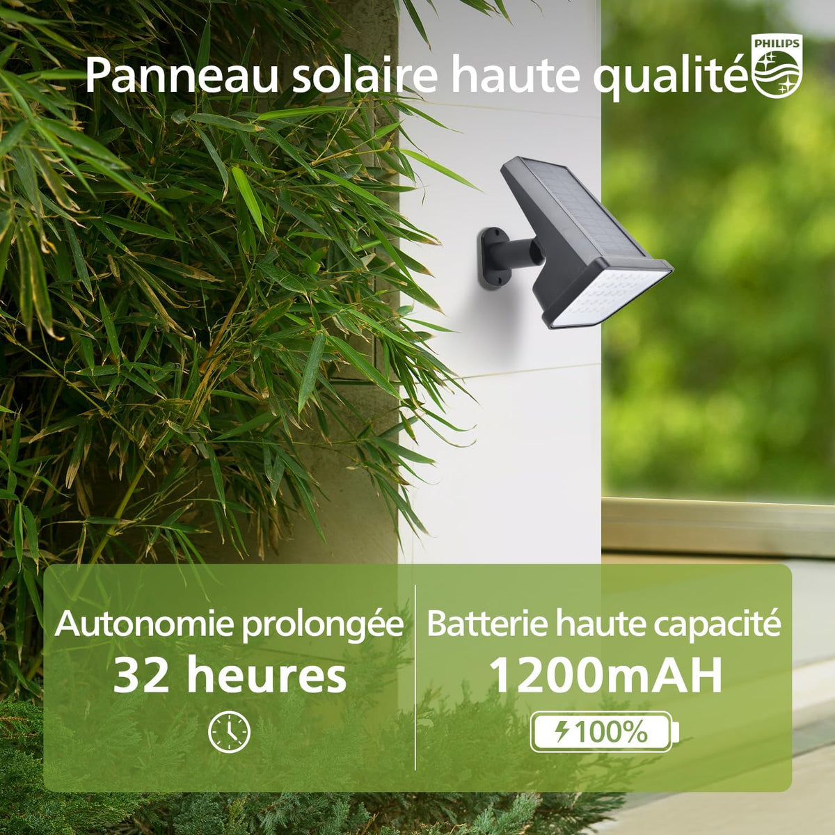 Philips Lot de 4 Projecteurs Spots Lampes Solaires d'Extérieur Étanches, 28 LED 7500K, Éclairage Paysager pour Jardin, Allée et Pelouse, Fonction Crépuscule à l'Aube