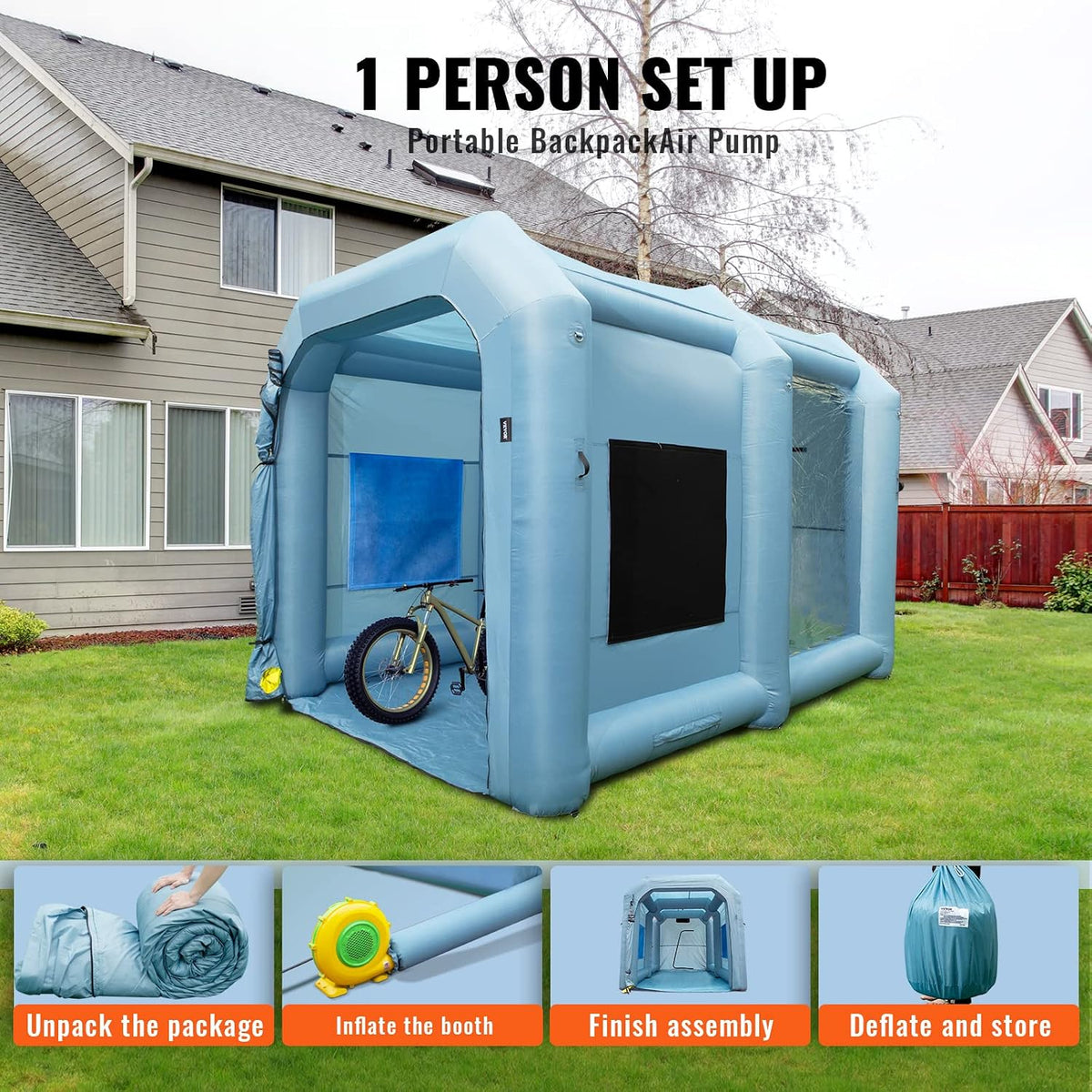VEVOR Cabine de Peinture Gonflable 4x2,95x2,75 m en Oxford 210D avec Système de Filtration Souffleurs 900 W
