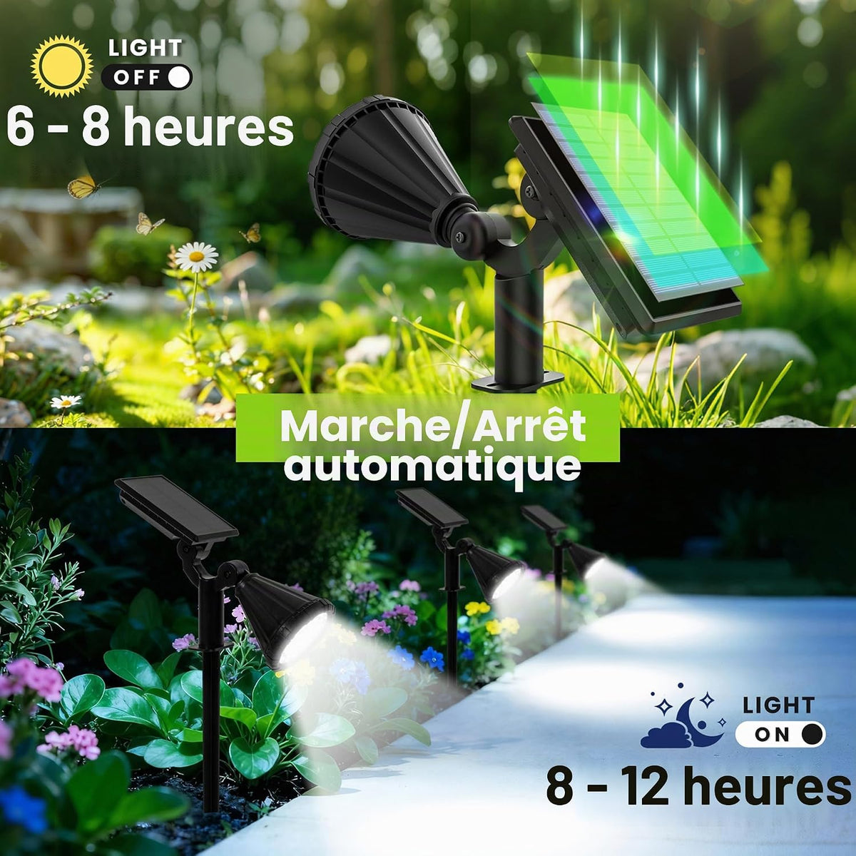 Solpex Lot de 6 Spots Solaires d'extérieur, Projecteurs Solaires,IP65 étanches à 25 LED Lampes solaires pour Chemins, extérieur Jardins, Clôtures (Blancs)