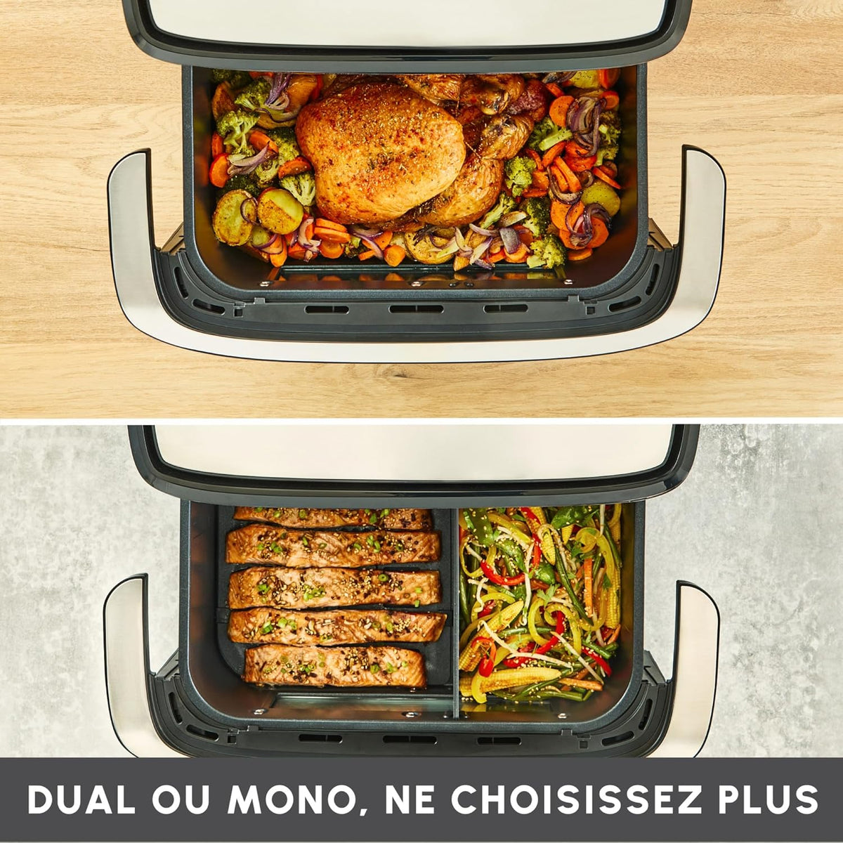 Moulinex Easy Fry Dual Flex, air fryer, Grand tiroir de 9L, Double zone, Séparateur amovible, jusqu'à 8personnes, 7programmes intuitifs, EZ9228F0, noire, Noir