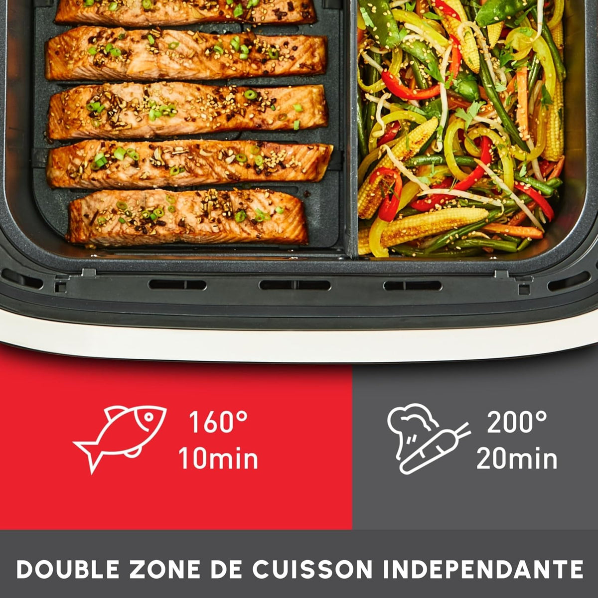 Moulinex Easy Fry Dual Flex, air fryer, Grand tiroir de 9L, Double zone, Séparateur amovible, jusqu'à 8personnes, 7programmes intuitifs, EZ9228F0, noire, Noir