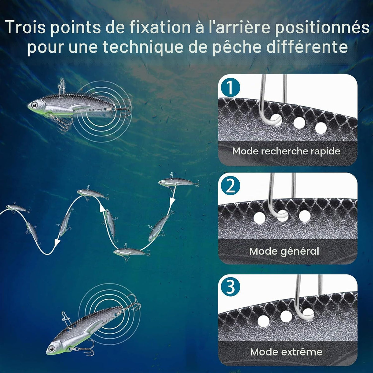 TRUSCEND Recherche Ultime Leurre avec Action de nage Vibrante, Clignotante et de Jigging, Leurres de Pêche pour Toutes Les Espèces de Poissons, Tournantes à Double Lame, Vibe Spinner avec Hameçon BKK