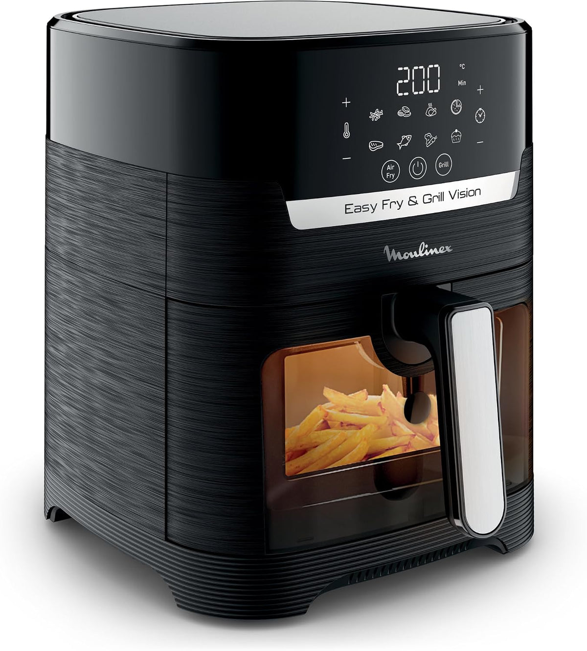 Moulinex Friteuse sans huile + Gril, Fenêtre amovible, Capacité XL 4,6 L, Jusqu'à 6 personnes, Air Fryer, Écran tactile, 8 programmes automatiques, Easy Fry & Grill Vision, EZ506820