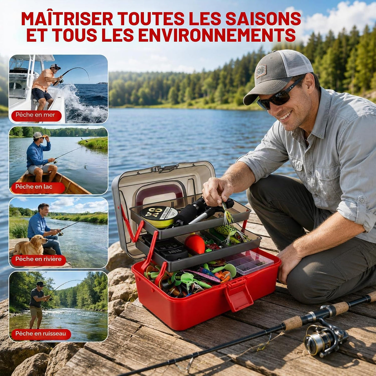 680 Pièces Accessoires de Pêche, Matériel de Pêche Complet avec Boîte Rangement, Leurres, Hameçons, Pince et équipement