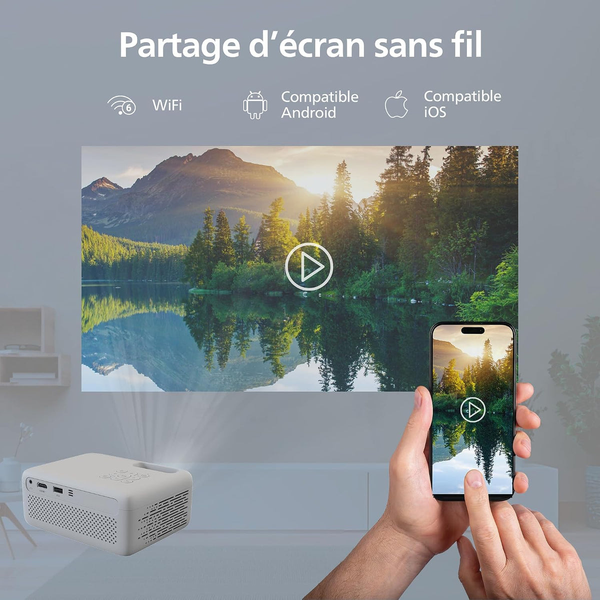 Philips NeoPix 106, vidéoprojecteur Portable LCD LED, 720p, 100 ANSI lumens, écran Jusqu’à 50", USB-C, HDMI, Correction Keystone Automatique, Blanc