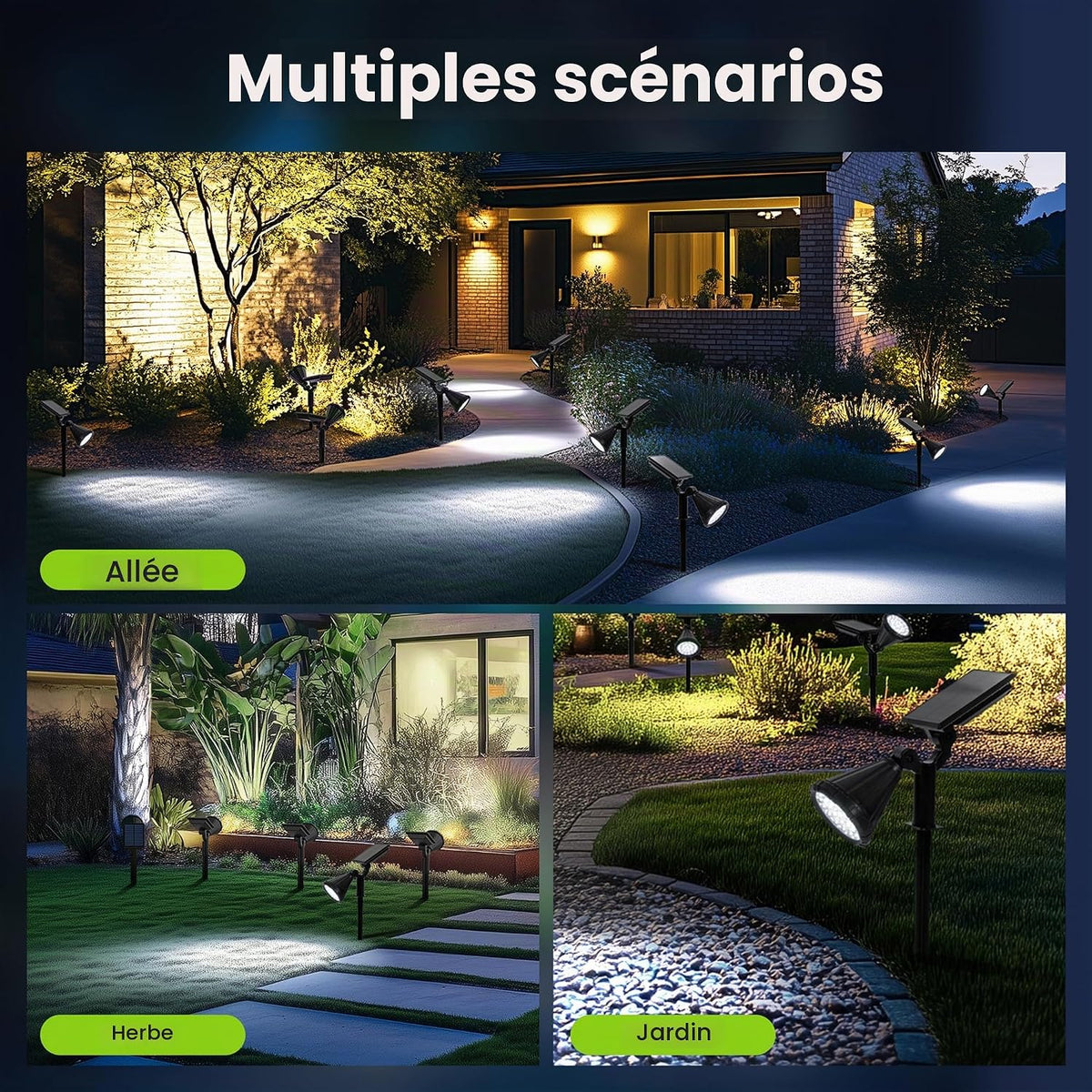 Solpex Lot de 6 Spots Solaires d'extérieur, Projecteurs Solaires,IP65 étanches à 25 LED Lampes solaires pour Chemins, extérieur Jardins, Clôtures (Blancs)