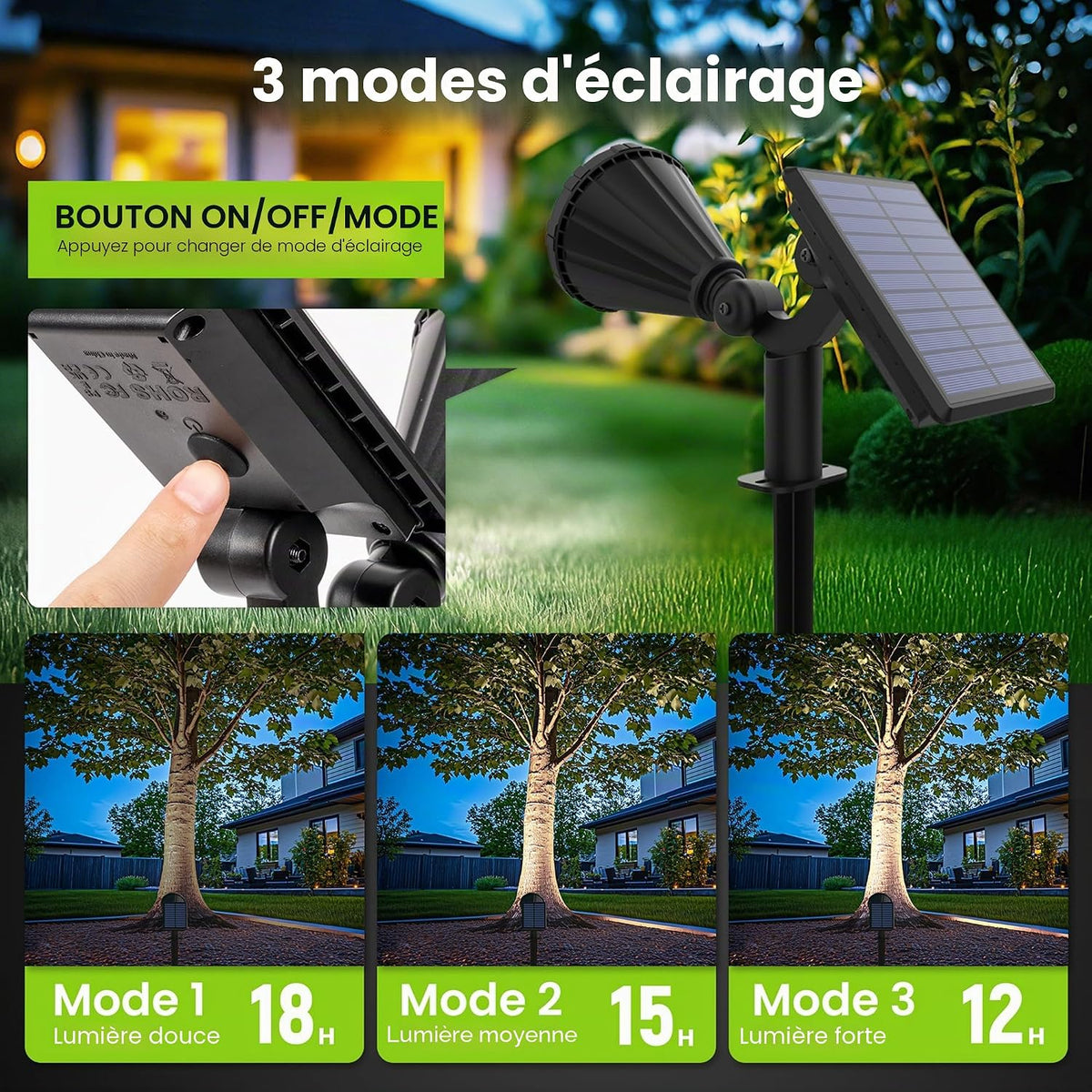 Solpex Lot de 6 Spots Solaires d'extérieur, Projecteurs Solaires,IP65 étanches à 25 LED Lampes solaires pour Chemins, extérieur Jardins, Clôtures (Blancs)