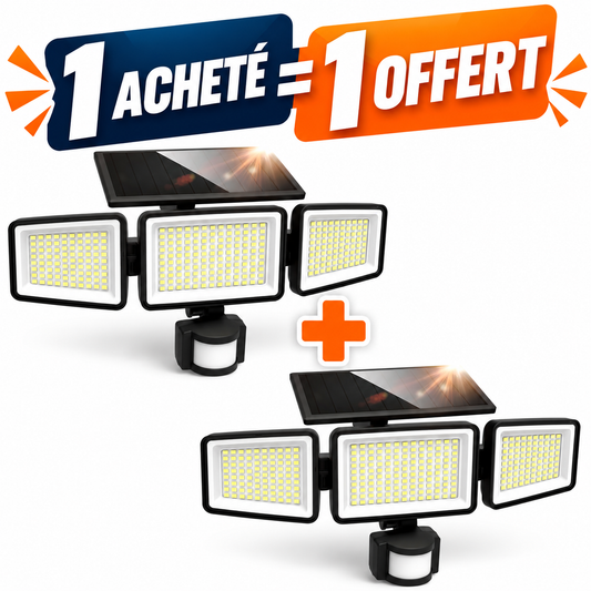 Projecteur Solaire LED 3 Têtes avec Détecteur de Mouvement – 1 Acheté = 1 Offert