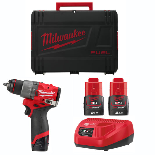 Milwaukee M12FPD2-202X Perceuse-visseuse à percussion sans fil 12V 135 Nm + 2x Batteries 2,0 Ah + Chargeur + HD-Box