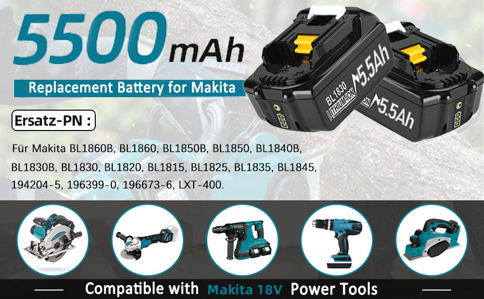 Batterie Li-ion 18V 5500mAh – Lot de 2 batteries 8.0Ah – Makita