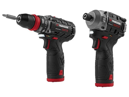 Set perceuse-visseuse et visseuse à chocs sans fil + 2 batteries + chargeur, 12 V