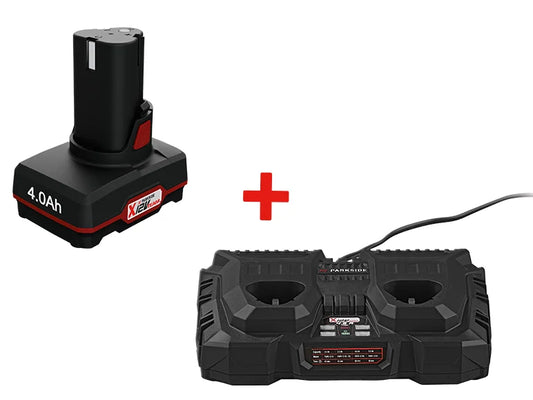 Chargeur de batterie double + 2  Batteries 4 Ah, 12 V